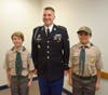 SPC. Ethan Morse with Tenderfoot Scouts William Kurutz and Dylan Mari of Troop 66