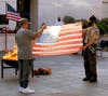 Sgt. Jose Ruiz retired a flag with Assistant Senior Patrol Leader Degas Peters from Monrovia Troop 66.  