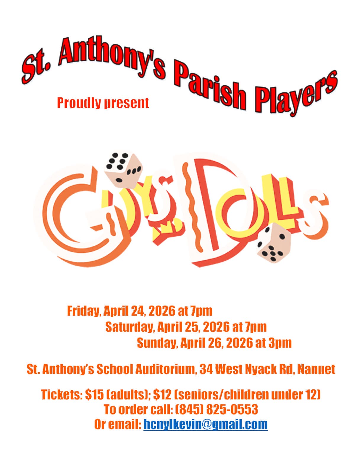 "Guys and Dolls" at St. Anthony's School Auditorium this month