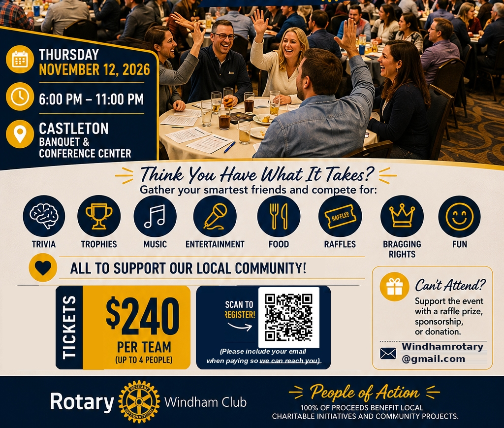 Windham Trivia Night - November 12th use QR code to register your Trivia Team of 4