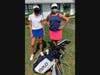 Youngest competitor was Staples golf team junior Leni Lemcke (l), who finished 4th place gross with a 176. Staples Coach Patty Kondub is on the right.  