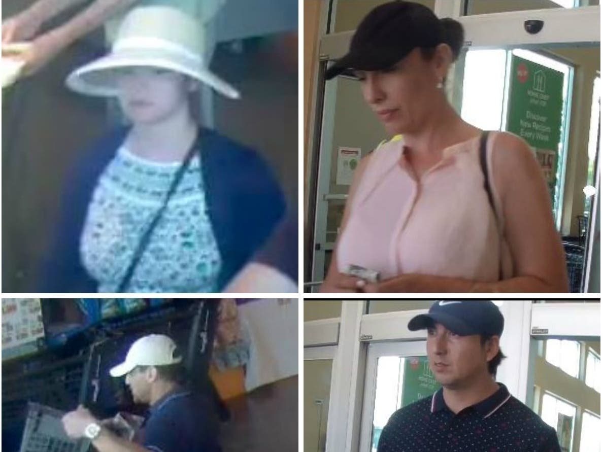 Surveillance images of four suspects said to be working together in a series of unlocked car burglaries in suburban Chicago. 