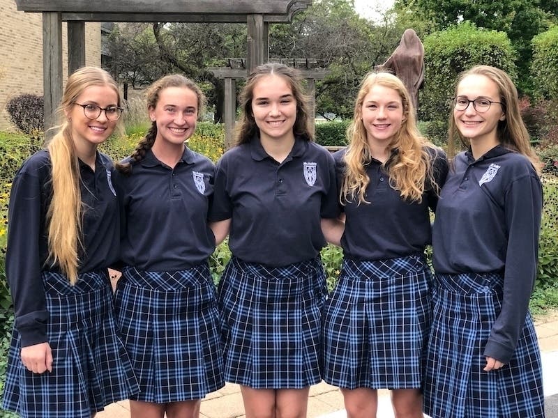 McAuley's 2019 National Merit Commended students  (pictured from left to right) Martina Maples, Megan Howley, Mary Russell, Brigid Barkmeier and Sydney Conn.