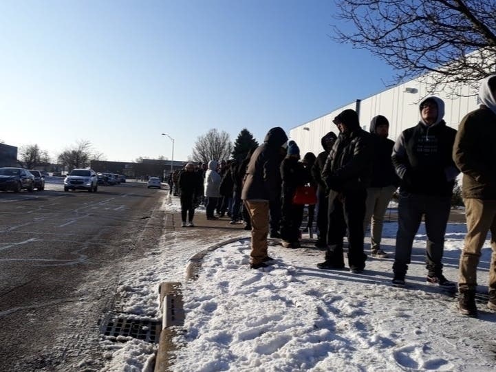 Customers line up outside a Romeoville cannabis dispensary on Jan. 1, the day recreational marijuana became legal in Illinois. 