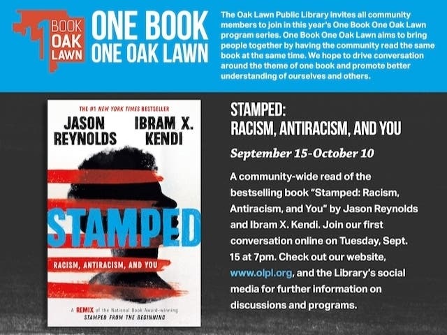 Oak Lawn Public Library selects Jason Reynolds' 'Stamped: Racism, Antiracism, and You' for 'One Book, One Community.' 