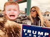 A pro-Trump supporter displays a Trump 2020 sign and crying baby's face during a street rally in Oak Lawn. 