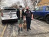 Michael Klier (left) and CPD Officer Bob Gilleran with his bomb-sniffing K9 partner, Arco. 