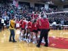 Mother McAuley Mighty Macs celebrate after their come-from-behind win against the Marist RedHawks in the girls volleyball sectional. 