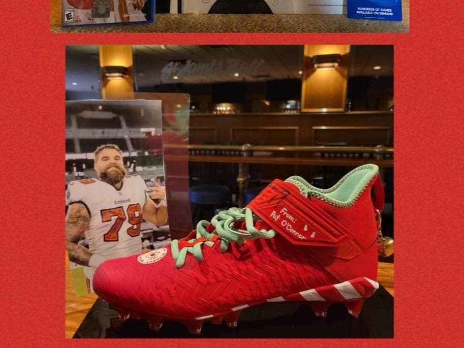 Christmas Without Cancer will be raffling off a shoe worn by Tampa Buccaneer and St. Rita alum Pat O'Connor and other prizes on Feb. 19. Tickets on sale now. 