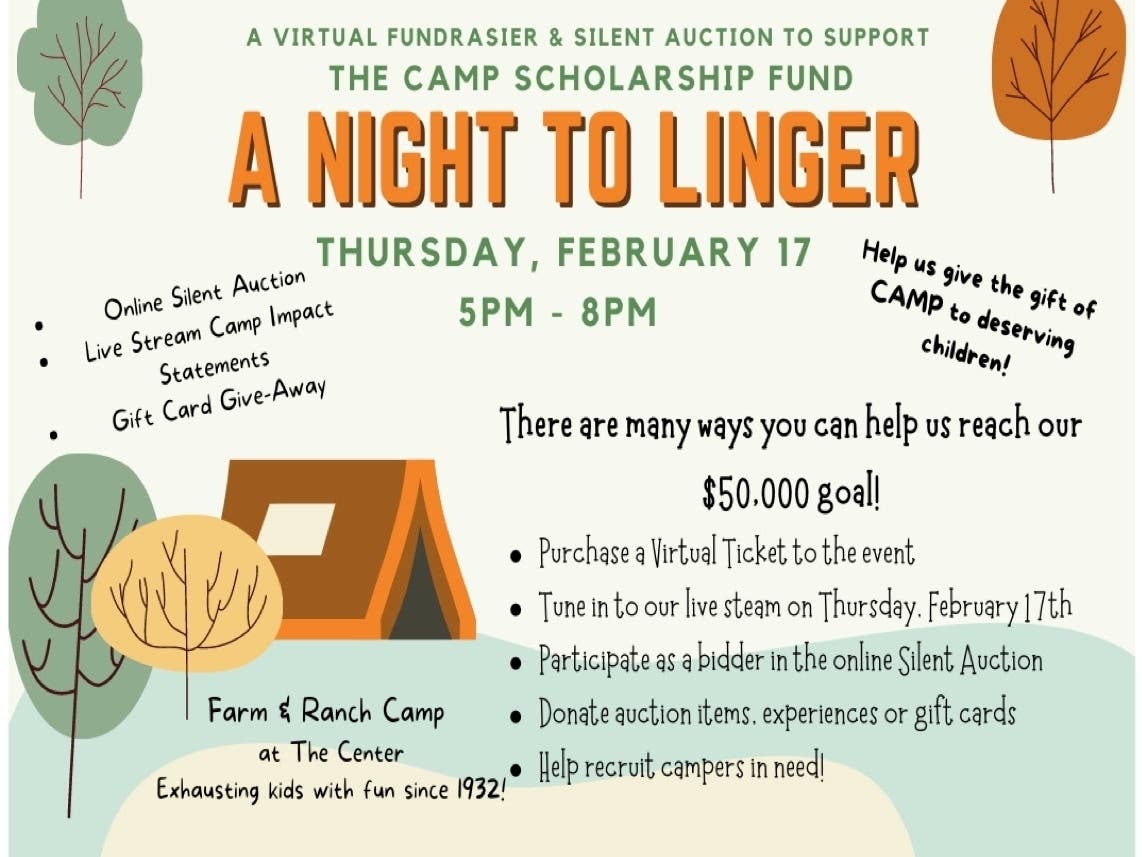 "A Night To Linger" features an online silent auction and gift card giveaway, Feb. 17, for The Center's summer camp scholarships. 