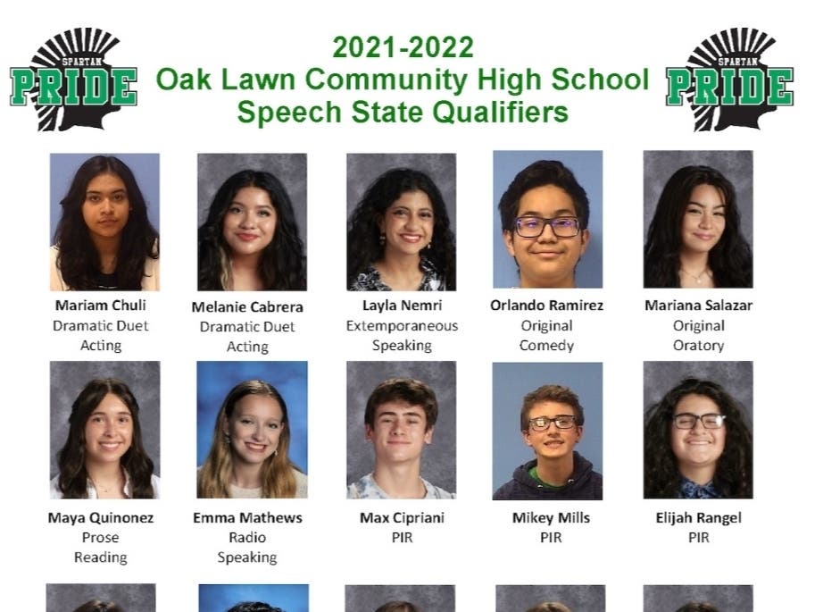 Oak Lawn Community High School's speech team clinches sectionals in six events and is now headed to Peoria this weekend for the IHSA finals.