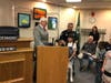 Mayor Terry Vorderer announces the winners of the Oak Lawn Chamber's Fire and Public Safety Coloring Contest.