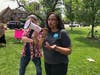 Candidate Karin Norington-Reaves, who is running in the Democratic primary in the IL-01 Congressional District, addresses a pro-abortion rights rally in Beverly. 