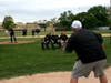 Mike Sullivan throws out the ceremonial first pitch at Skip Sullivan Field.
