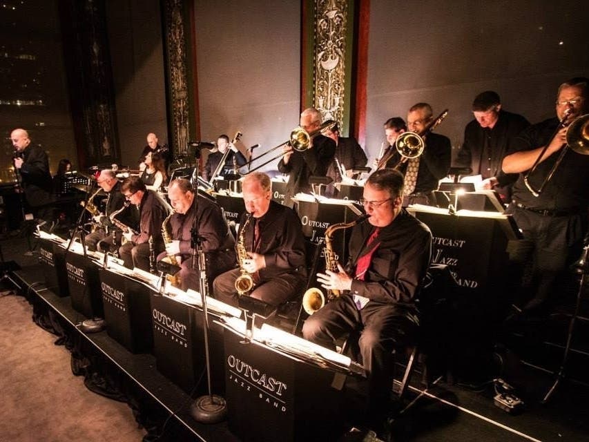 The Outcast Jazz Band performs classic tunes from the Big Band era, Thursday, June 16, on the Palos Park Village Green. 