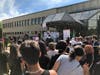 Protesters from the Arab American community gather in front of Oak Lawn Village Hall after a video surfaced of police punching a 17-year-old Arab American youth who they said was armed and had fled a traffic stop.
