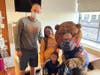 Chicago Bear Patrick Scales and Staley Da Bear surprised new parents and their babies at Advocate Christ Medical Center in Oak Lawn. 