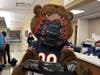 Staley Da Bear hands out Chicago Bears swag to parents and their babies at Advocate Christ Medical Center in Oak Lawn.