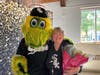 Debbie Karr with White Sox mascot Southpaw. She also walks part-time for the White Sox during the summer in guest services. 