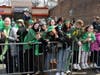 Throngs gathering at curbside for the South Side Irish Parade. 