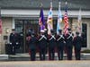 A CFD color guard stands at attention outside Blake-Lamb Funeral Home in Oak Lawn. 