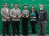 Dist. 229 Supt. Shahe Bagdasarian, Kyle Kuzur, Sophia Black, Joelle Maslowski and D229 Board President Robert Loehr, who recognized staff members with Spartan Excellence Awards.
