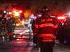Oak Lawn firefighters battle a blaze at a mobile home in Airway Mobile Home Community.