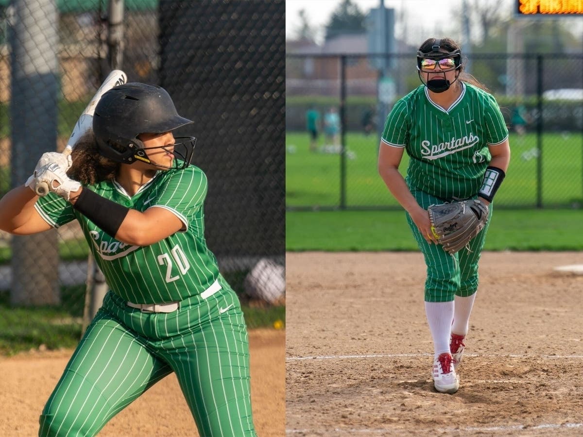 Dynamic Duo: OLCHS Spartans Kamya Feigl (left) and Lexie Blanco have been tearing up the basepaths in girls softball.