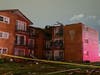 Winds blew the roof off an apartment building near 79th Street and Oketo Avenue in Bridgeview.