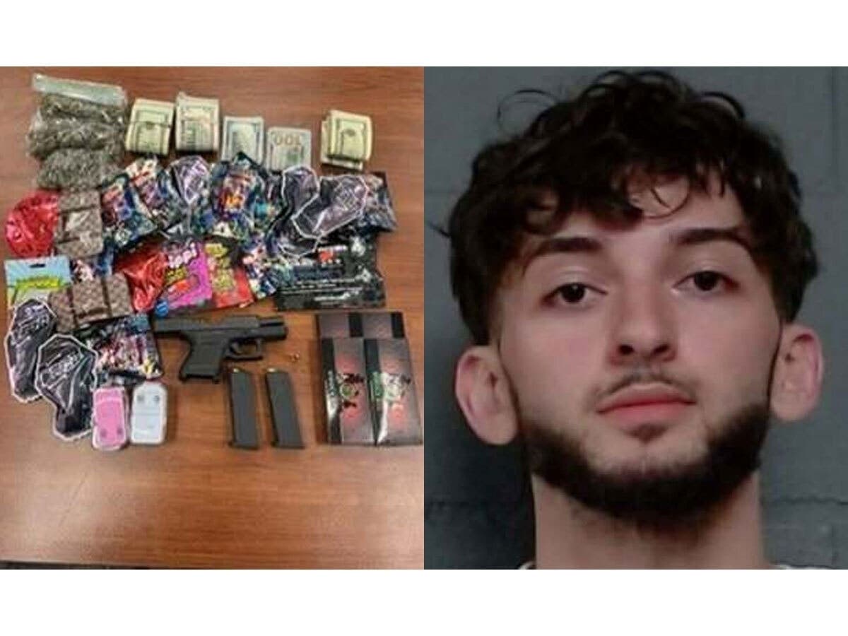 Psilocybin mushrooms, cannabis and a loaded gun found in a vehicle driven by 21-year-old driver, Abdelrahman Yasean, of Oak Lawn, Cook County Sheriff's police said. 