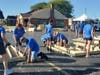 Volunteers for Habitat for Humanity build wall sections in 2024 at Peace Memorial in Palos Park. The church is seeking volunteers for the 2026 project Aug. 14 and Aug. 15. 