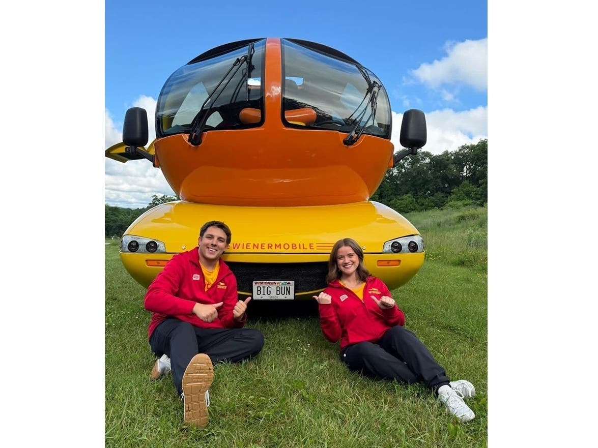 Hotdoggers Lunchmeat Luke and Ketchup Kampbell will be parking the Wienermobile at Fresh Tony's stores in Bridgeview and Burbank, Friday, Sept. 4.