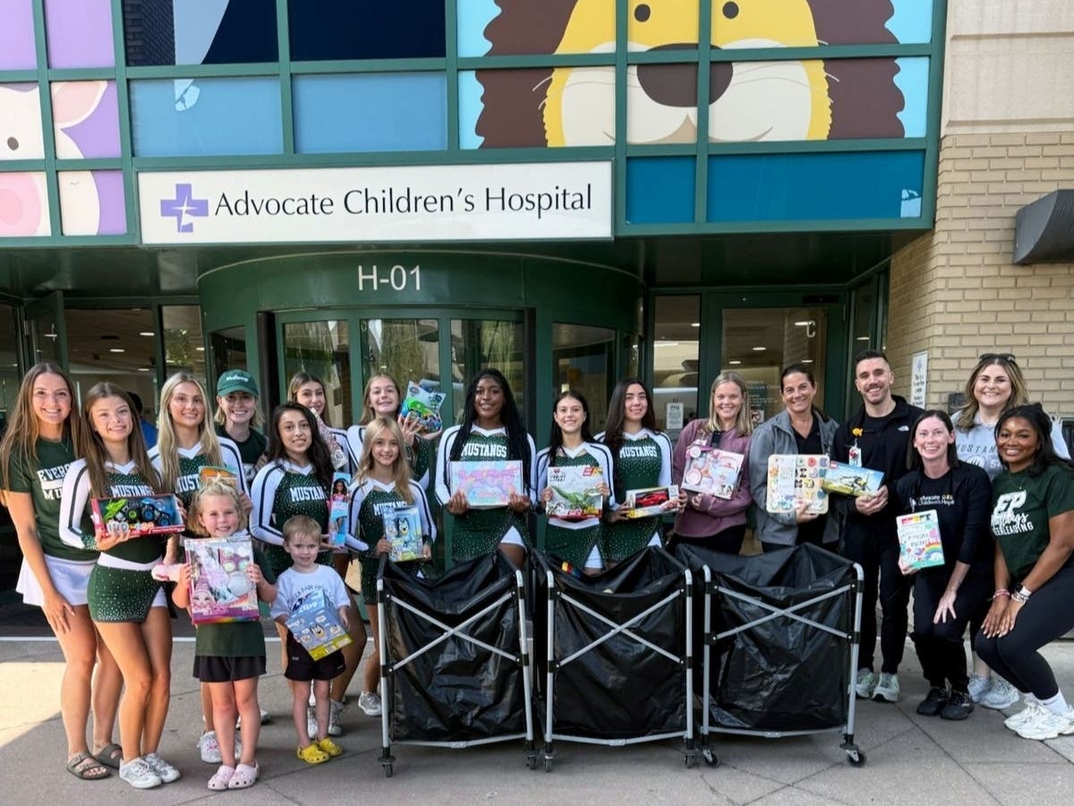 Evergreen Park Community High School cheerleaders lead community service project by collecting over 100 toys for Advocate Children's.