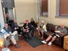 (left to right)  HUD-VASH Case Manager Christopher George, residents Frank Monastiero and Jeffrey Collins, Multi-Site Manager Bernice Corderio, and residents Robert Pointras and Daniel Amirault