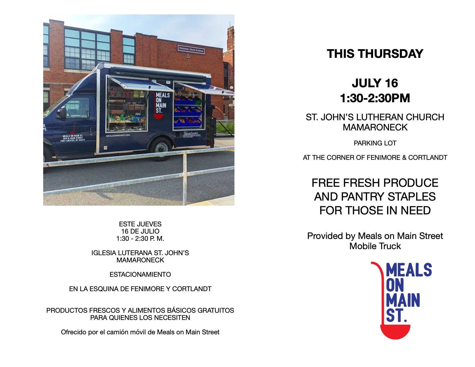 Meals on Main Street - This Thursday - St. John's Lutheran Church