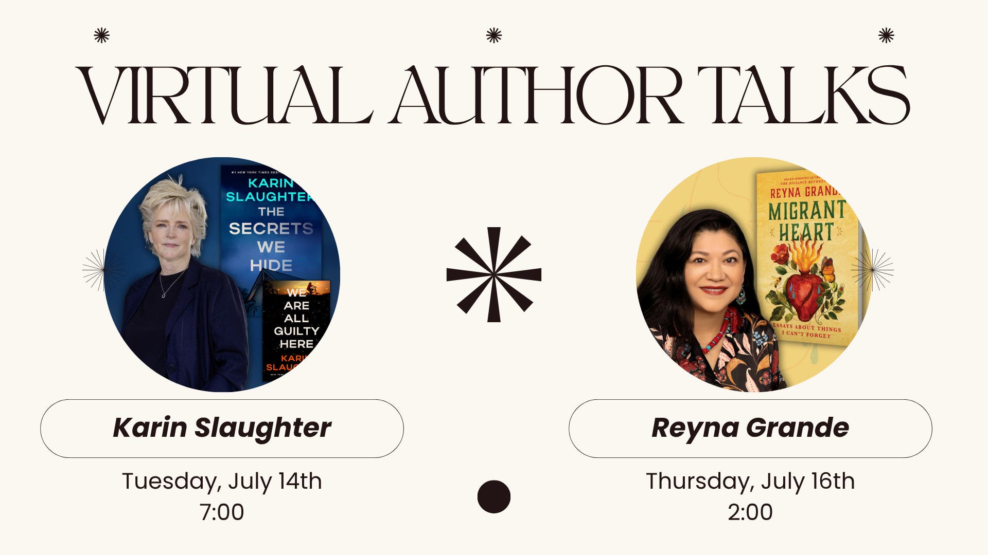 Washington Township Library's Virtual Author Talks: Karin Slaughter and Reyna Grande
