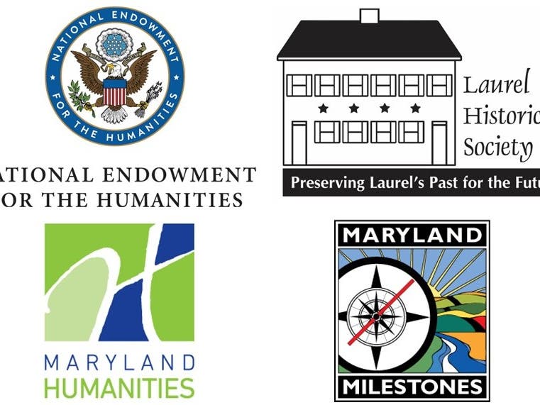 Logos of NEH, Maryland Humanities, Maryland Milestone which supported the Laurel Historical  Society with grants
