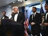 The president speaks to the media after the attack.