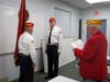 (L) outgoing Commandant Neil Clark, Sr. with new Commandant Mike Clark being sworn in by District 2 Vice Commandant Gene Irvin.