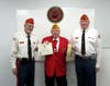 District 2 Vice Commandant Gene Irvin presents 2021 Detachment Facebook Recognition Award to Pete Palestina (L) and the 100% Membership Award Ribbon to Commandant Mike Clark (R). 