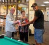 Yankees Captain Mike Mulkeen and Fran Stratton with Commissioner Pete Palestina who presented the prizes. 