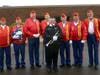 Marine Corps League detail (L-R) Gus Cales, Nel Clark, Mike Clark, Mike Lecker, Jimmy Clendennen, Don Barder, Pete Palestina. Bugler is Kathy McCall.