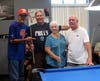 Billiards League Commissioner Pete Palestina with Pirates team members Mike Cowan, Fran Stratton and Gary Parris.


