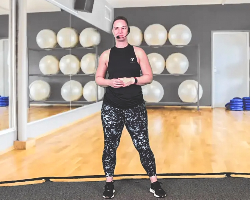 Pictured is Fitness Instructor Kelly Dietzel getting ready to begin a livestreaming H.I.I.T. plus Core exercise class through Virtual Y, a great benefit for all Madison Area YMCA members. 