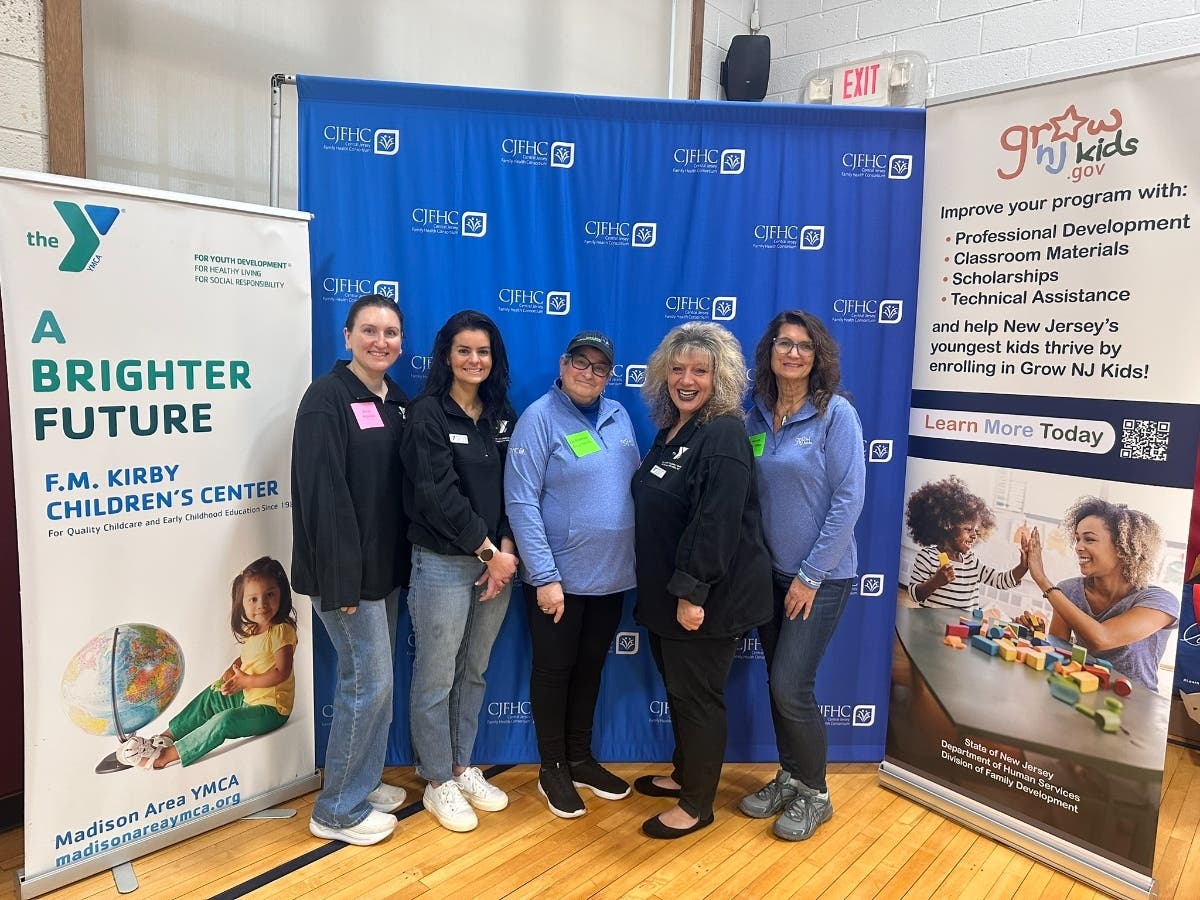 Pictured are Assoc. Dir. of Child Care Programs Aimee Arguedas, YMCA Sr. VP of Strategic Management and Childhood Ed. Karé Matrisciano, GNJK Program Dir. Eve Robinson, Kirby Center Executive Dir. Rosemary Adamo, and GNJK Special Projects Mgr. Lori Harrje.