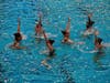 Madison Area YMCA Rays Artistic Swimming athletes perform their routine during competition at the 2026 Junior Olympics in Ypsilanti, Michigan.