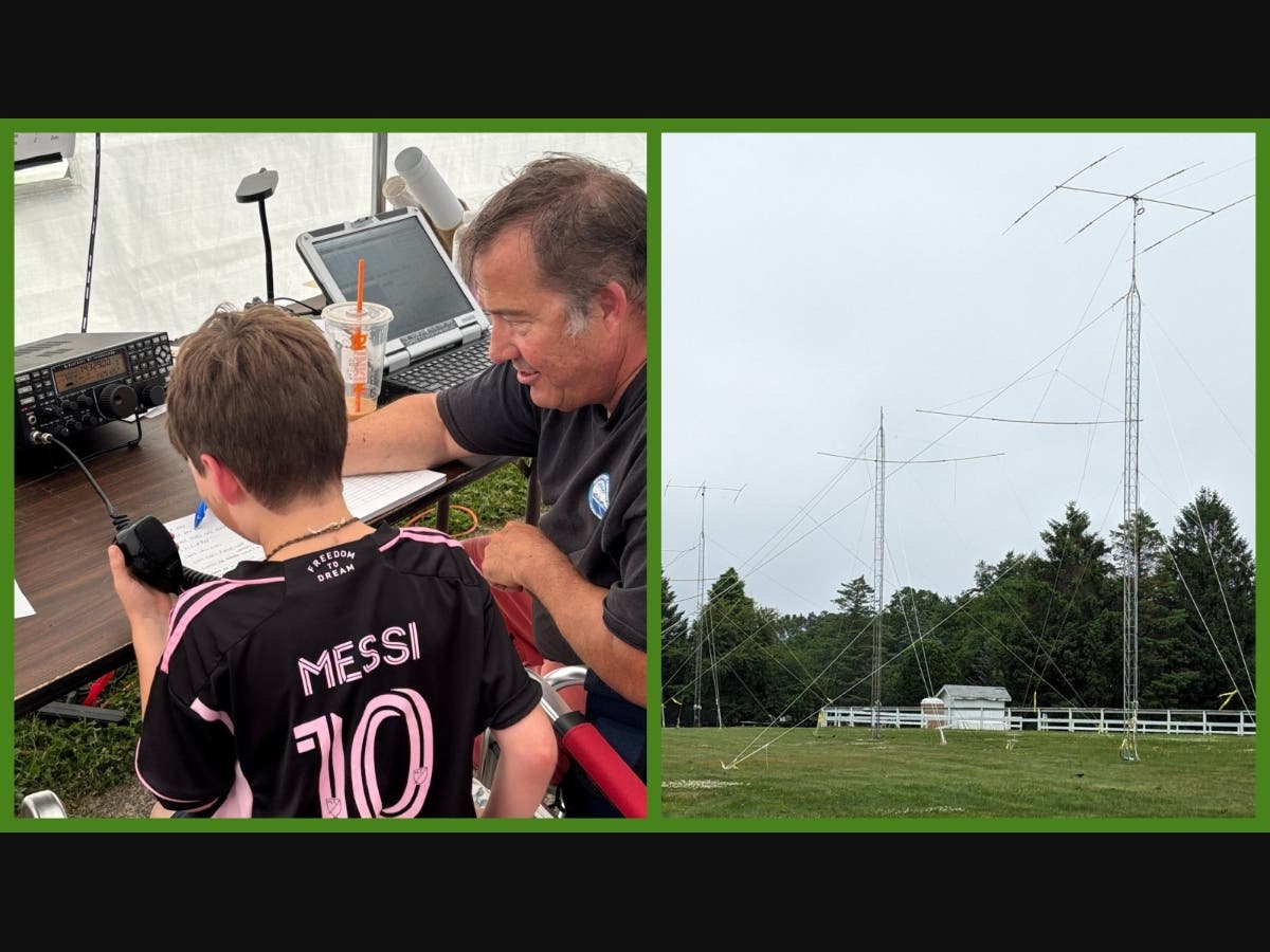 A local youth using the "Get On The Air" radio to make contacts around the U.S. while being mentored by a radio club member. 