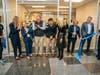 Future 5 students are joined by (l to r) Mayor Caroline Simmons, Future 5 Executive Director Amanda Dubois-Mwake, Future 5 Founder Clif McFeely, Stamford Chamber President Heather Cavanagh, Chamber Board Chair Todd Linvall and Reckon SVP John Barnes.