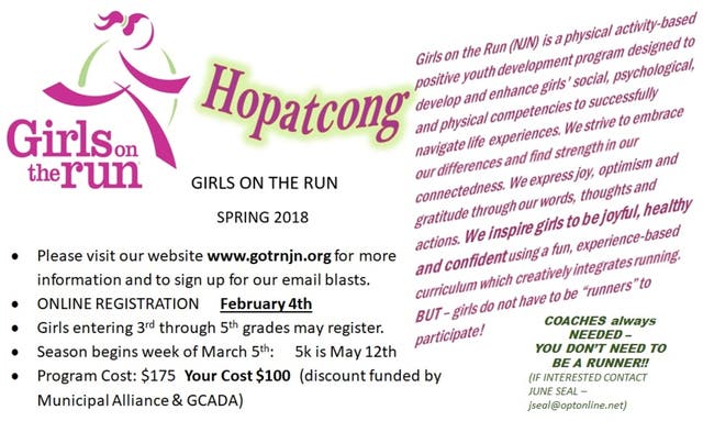 Spring 2018 Hopatcong Girls on the Run Online Signup starts Feb 4 | Hopatcong, NJ Patch
