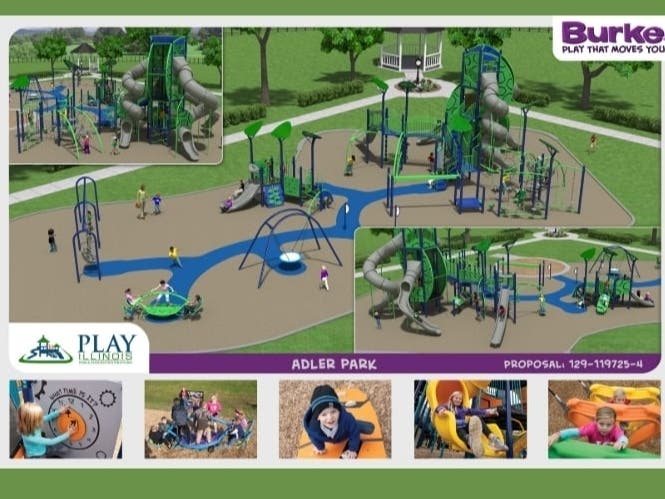 The new playground includes a saucer swing, zip line, a pour in play rubber surface path that runs through the playground and several slides. 